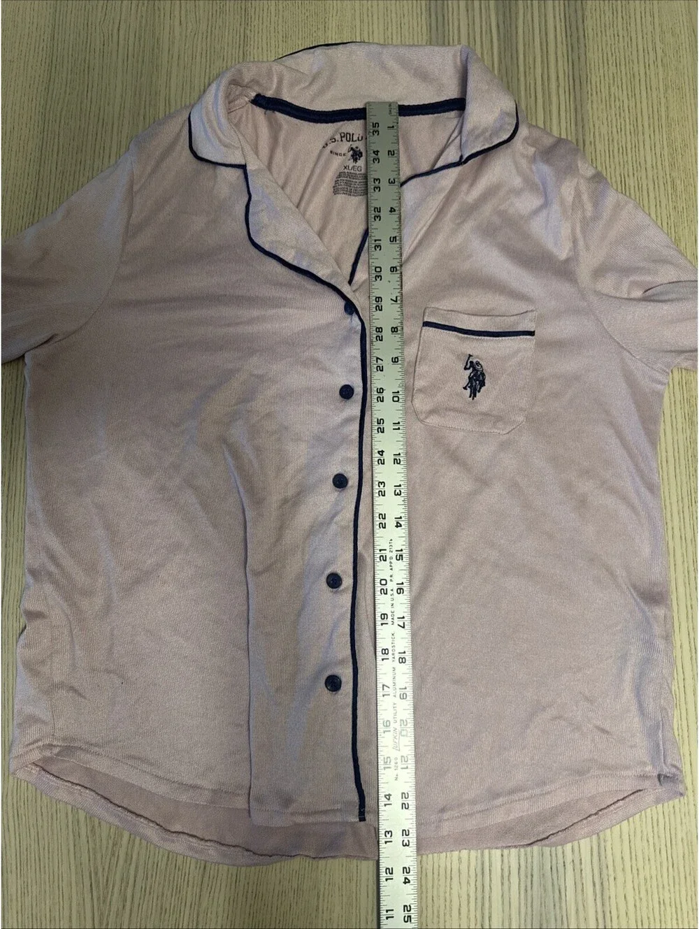 US Polo Assn Women’s Pajama Set Pink Navy Blue Piping Button Up Long Sleeve XL